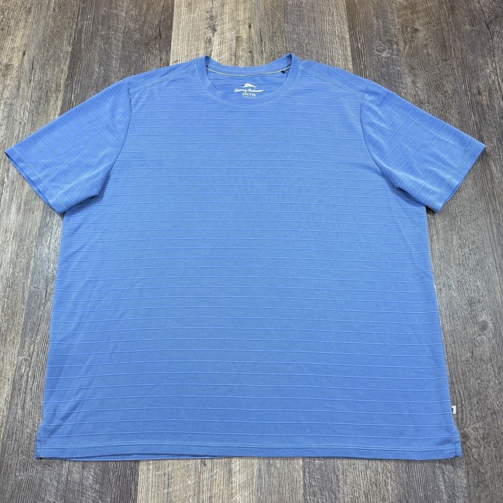 Tommy Bahama Men's XXL Blue Striped T-Shirt Soft Modal Blend Crewneck Tee Logo
